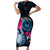 Tahiti Ia Orana Short Sleeve Bodycon Dress Polynesian Turtle With Coat Of Arms LT05 Long Dress Blue - Polynesian Pride