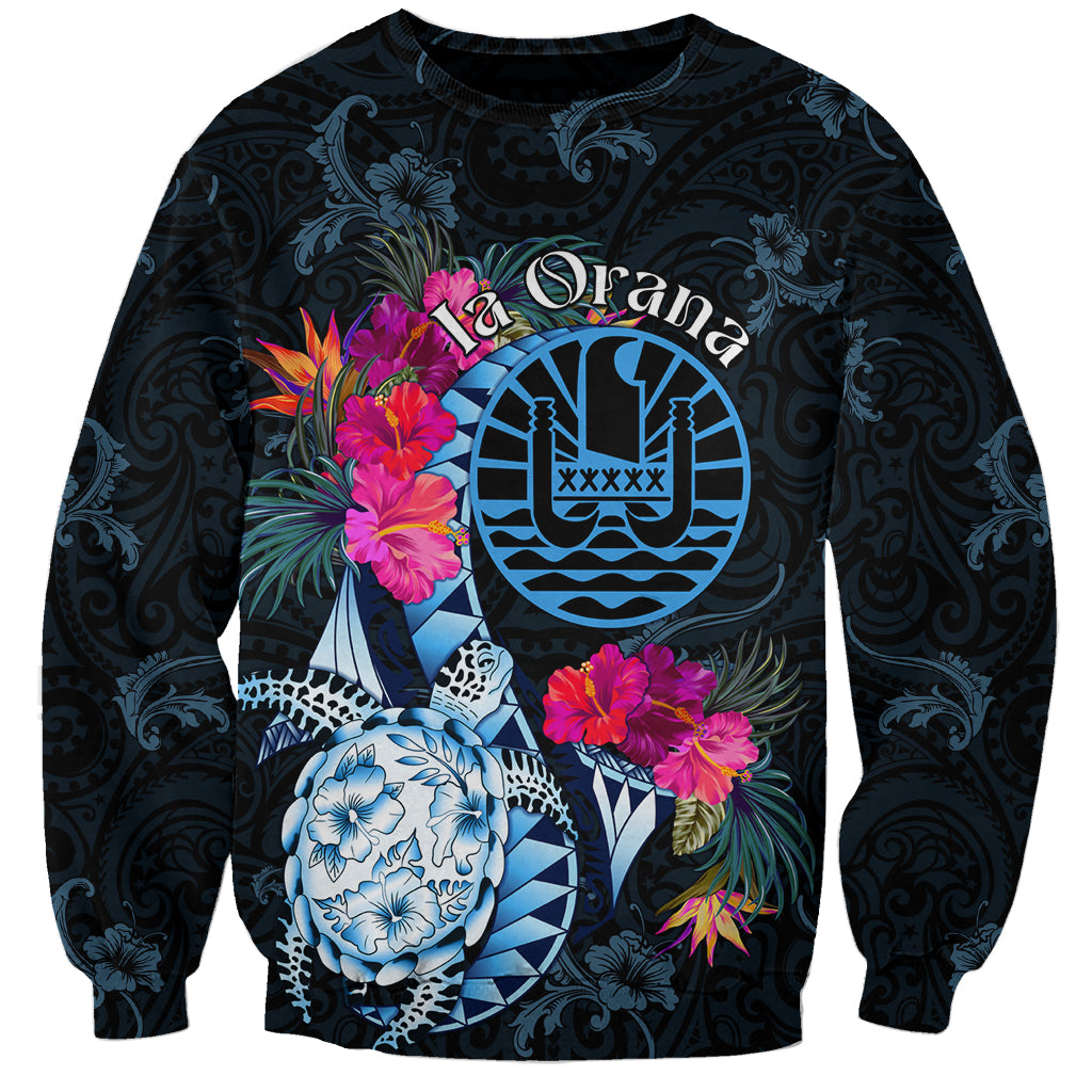 Tahiti Ia Orana Sweatshirt Polynesian Turtle With Coat Of Arms LT05 Unisex Blue - Polynesian Pride