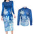 Personalised Bula Fiji Couples Matching Long Sleeve Bodycon Dress and Long Sleeve Button Shirt Fijian Masi Pattern With Blue Coat Of Arms LT05 Blue - Polynesian Pride