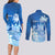 Personalised Bula Fiji Couples Matching Long Sleeve Bodycon Dress and Long Sleeve Button Shirt Fijian Masi Pattern With Blue Coat Of Arms LT05 - Polynesian Pride