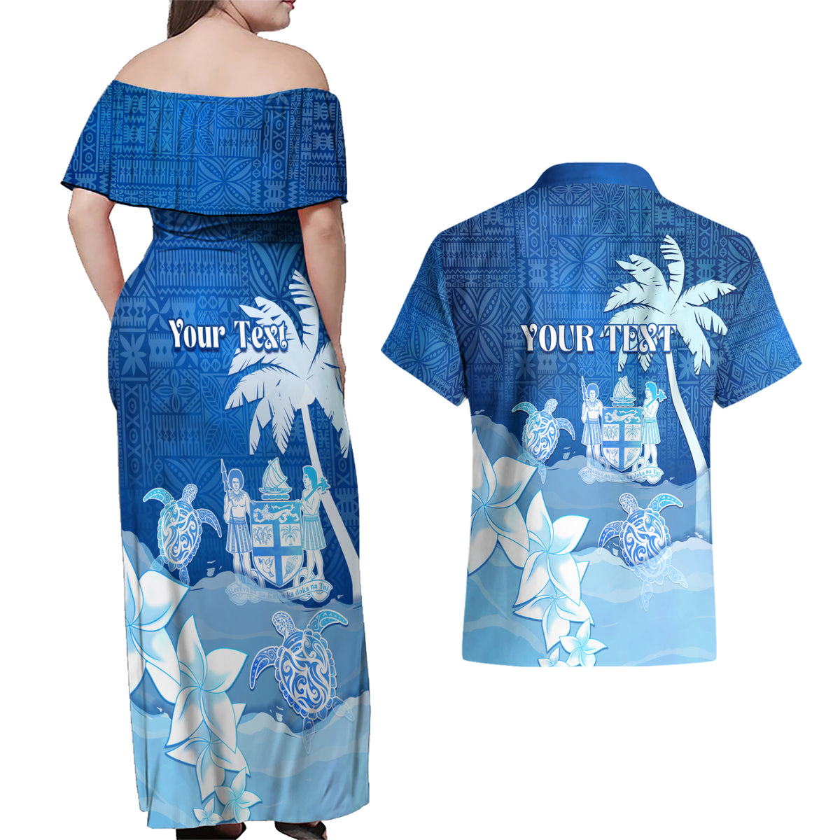 Personalised Bula Fiji Couples Matching Off Shoulder Maxi Dress and ...