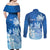 Personalised Bula Fiji Couples Matching Off Shoulder Maxi Dress and Long Sleeve Button Shirt Fijian Masi Pattern With Blue Coat Of Arms LT05 - Polynesian Pride