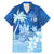 Personalised Bula Fiji Family Matching Mermaid Dress and Hawaiian Shirt Fijian Masi Pattern With Blue Coat Of Arms LT05 Dad's Shirt - Short Sleeve Blue - Polynesian Pride