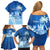 Personalised Bula Fiji Family Matching Off Shoulder Short Dress and Hawaiian Shirt Fijian Masi Pattern With Blue Coat Of Arms LT05 - Polynesian Pride