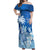 Personalised Bula Fiji Off Shoulder Maxi Dress Fijian Masi Pattern With Blue Coat Of Arms LT05 Women Blue - Polynesian Pride