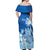 Personalised Bula Fiji Off Shoulder Maxi Dress Fijian Masi Pattern With Blue Coat Of Arms LT05 - Polynesian Pride