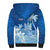 Personalised Bula Fiji Sherpa Hoodie Fijian Masi Pattern With Blue Coat Of Arms LT05 - Polynesian Pride