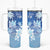 Bula Fiji Tumbler With Handle Fijian Masi Pattern With Blue Coat Of Arms