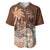 Personalised Bula Fiji Baseball Jersey Fijian Masi Pattern With Brown Coat Of Arms LT05 Brown - Polynesian Pride