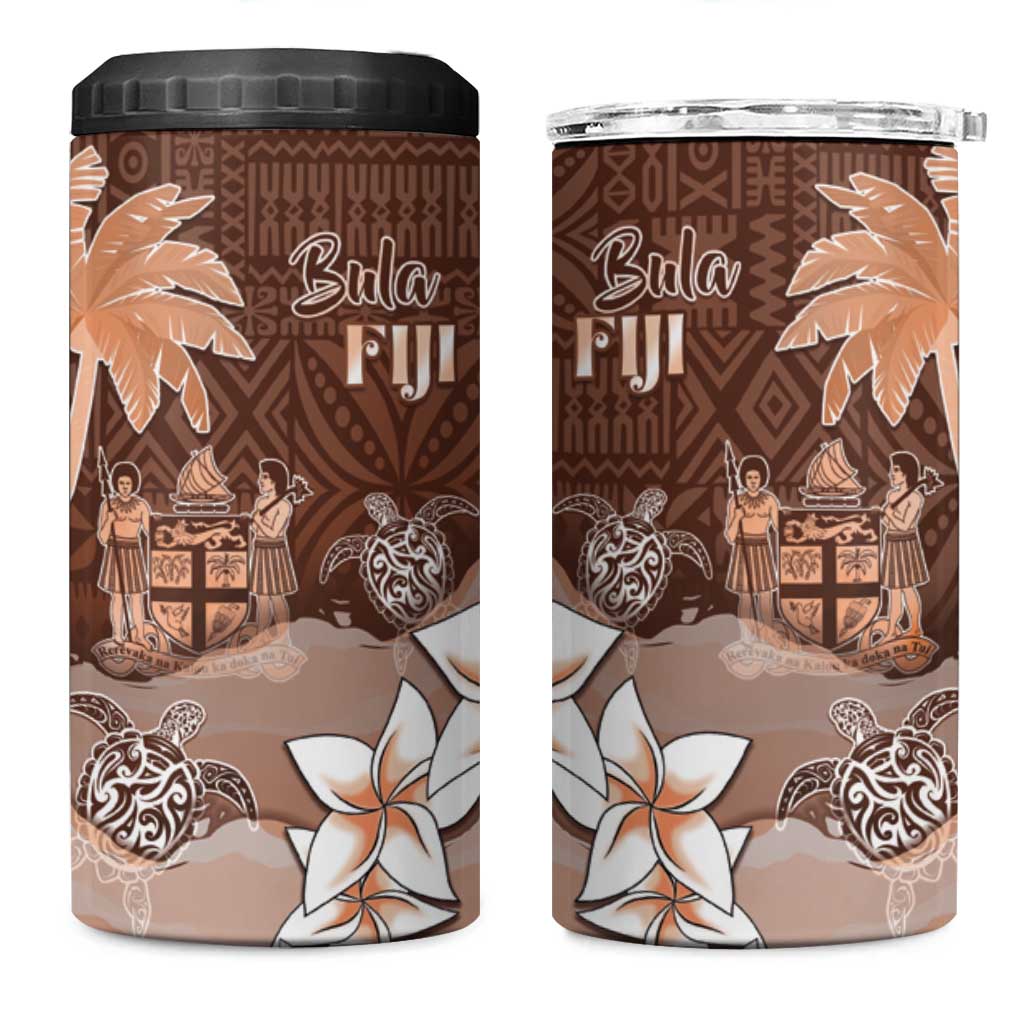 Bula Fiji 4 in 1 Can Cooler Tumbler Fijian Masi Pattern With Brown Coat Of Arms LT05 One Size: 16 oz Brown - Polynesian Pride