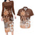 Personalised Bula Fiji Couples Matching Long Sleeve Bodycon Dress and Hawaiian Shirt Fijian Masi Pattern With Brown Coat Of Arms LT05 Brown - Polynesian Pride