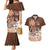 Personalised Bula Fiji Couples Matching Mermaid Dress and Hawaiian Shirt Fijian Masi Pattern With Brown Coat Of Arms LT05 Brown - Polynesian Pride