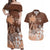 Personalised Bula Fiji Couples Matching Off Shoulder Maxi Dress and Hawaiian Shirt Fijian Masi Pattern With Brown Coat Of Arms LT05 Brown - Polynesian Pride