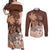 Personalised Bula Fiji Couples Matching Off Shoulder Maxi Dress and Long Sleeve Button Shirt Fijian Masi Pattern With Brown Coat Of Arms LT05 Brown - Polynesian Pride