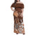 Personalised Bula Fiji Family Matching Off Shoulder Maxi Dress and Hawaiian Shirt Fijian Masi Pattern With Brown Coat Of Arms LT05 Mom's Dress Brown - Polynesian Pride