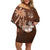 Personalised Bula Fiji Family Matching Off Shoulder Short Dress and Hawaiian Shirt Fijian Masi Pattern With Brown Coat Of Arms LT05 Mom's Dress Brown - Polynesian Pride