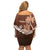 Personalised Bula Fiji Family Matching Off Shoulder Short Dress and Hawaiian Shirt Fijian Masi Pattern With Brown Coat Of Arms LT05 - Polynesian Pride