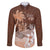 Personalised Bula Fiji Family Matching Puletasi and Hawaiian Shirt Fijian Masi Pattern With Brown Coat Of Arms LT05 Dad's Shirt - Long Sleeve Brown - Polynesian Pride