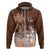 Personalised Bula Fiji Hoodie Fijian Masi Pattern With Brown Coat Of Arms LT05 Zip Hoodie Brown - Polynesian Pride