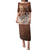 Personalised Bula Fiji Puletasi Fijian Masi Pattern With Brown Coat Of Arms LT05 Long Dress Brown - Polynesian Pride