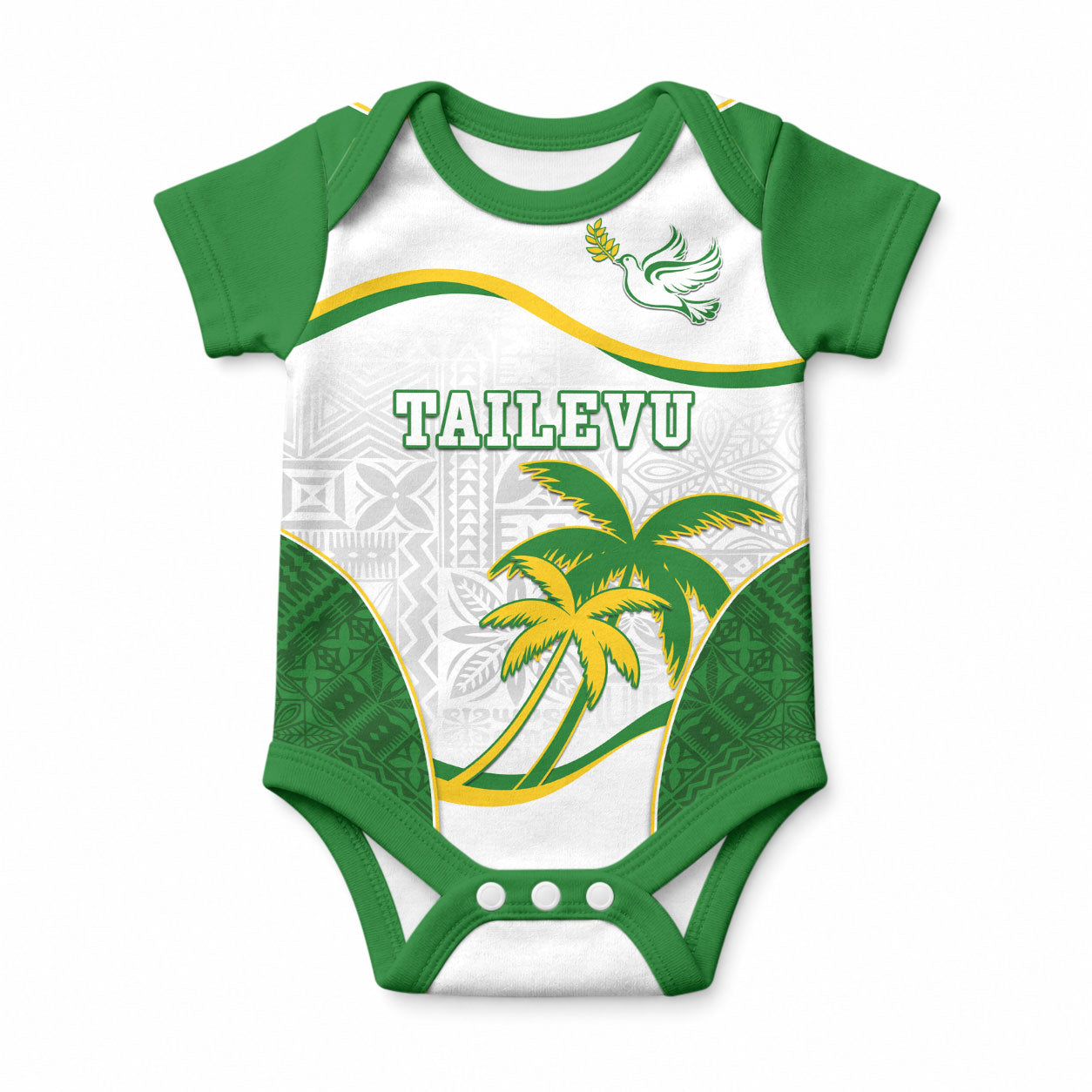 Custom Tailevu Rugby Baby Onesie Fiji Tapa Pattern LT05 Green - Polynesian Pride