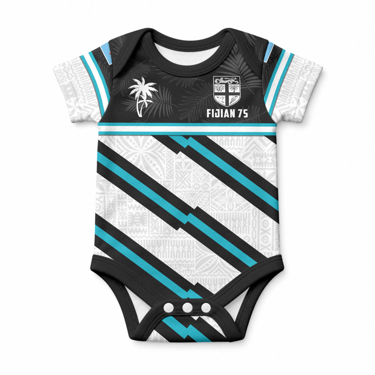 Custom Fiji Rugby Baby Onesie Fijian 7s With Tapa Pattern LT05 White - Polynesian Pride