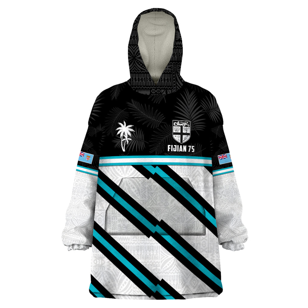 Custom Fiji Rugby Wearable Blanket Hoodie Fijian 7s With Tapa Pattern LT05 One Size White - Polynesian Pride