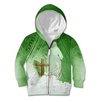 Happy Palm Sunday Kid Hoodie With Polynesian Pattern LT05 Zip Hoodie Green - Polynesian Pride
