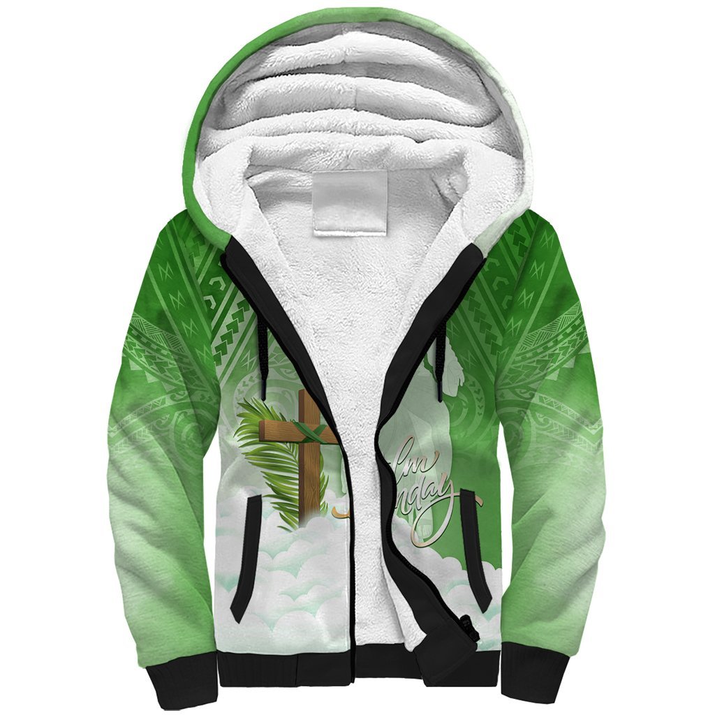 Happy Palm Sunday Sherpa Hoodie With Polynesian Pattern LT05 Unisex Green - Polynesian Pride