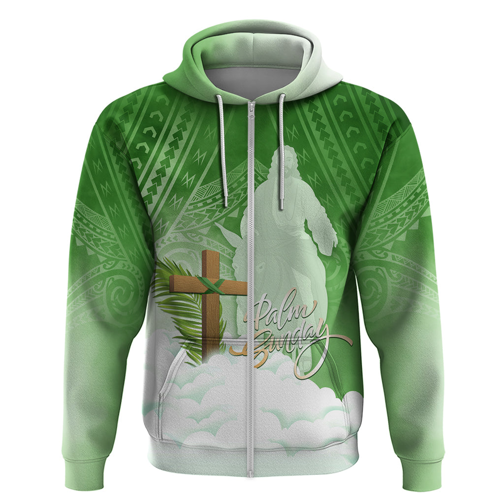 Happy Palm Sunday Zip Hoodie With Polynesian Pattern LT05 Zip Hoodie Green - Polynesian Pride