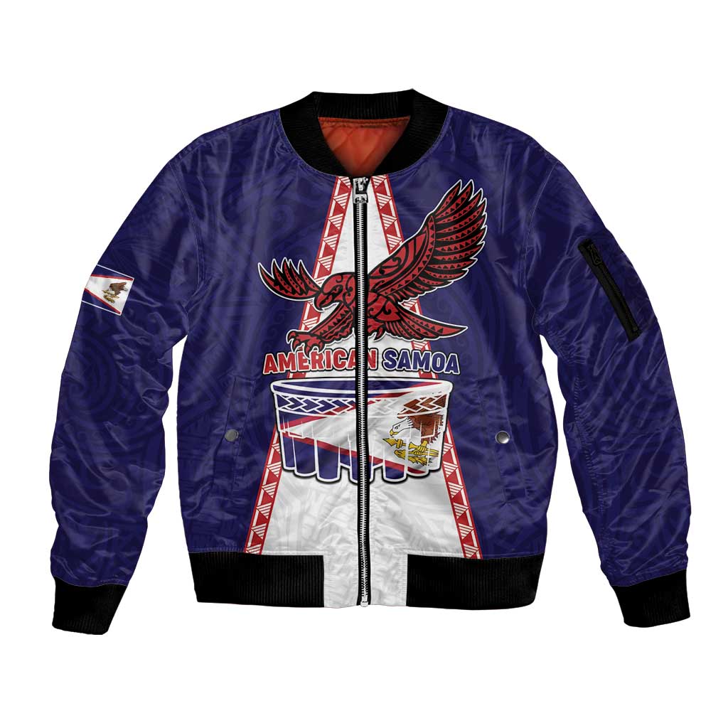 Personalised American Samoa Flag Day Sleeve Zip Bomber Jacket Flag Style LT05 Unisex Blue - Polynesian Pride