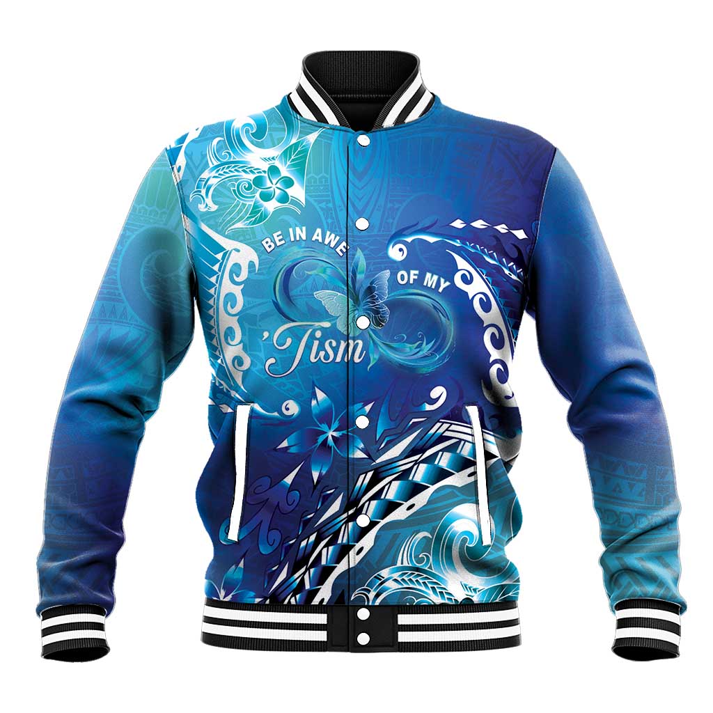 Polynesia Autism Awareness Baseball Jacket Be In Awe Of My 'Tism LT05 Unisex Blue - Polynesian Pride
