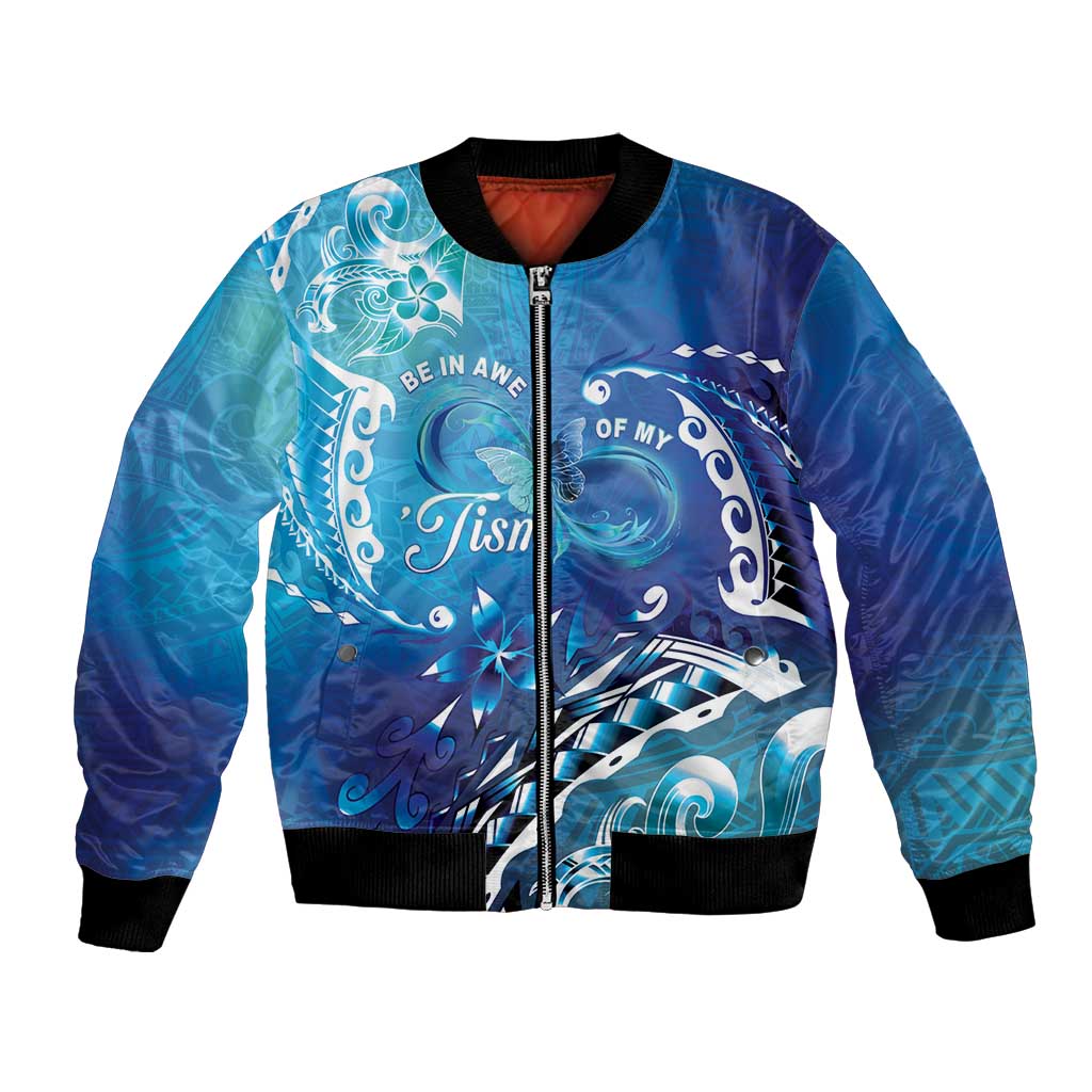 Polynesia Autism Awareness Bomber Jacket Be In Awe Of My 'Tism LT05 Unisex Blue - Polynesian Pride