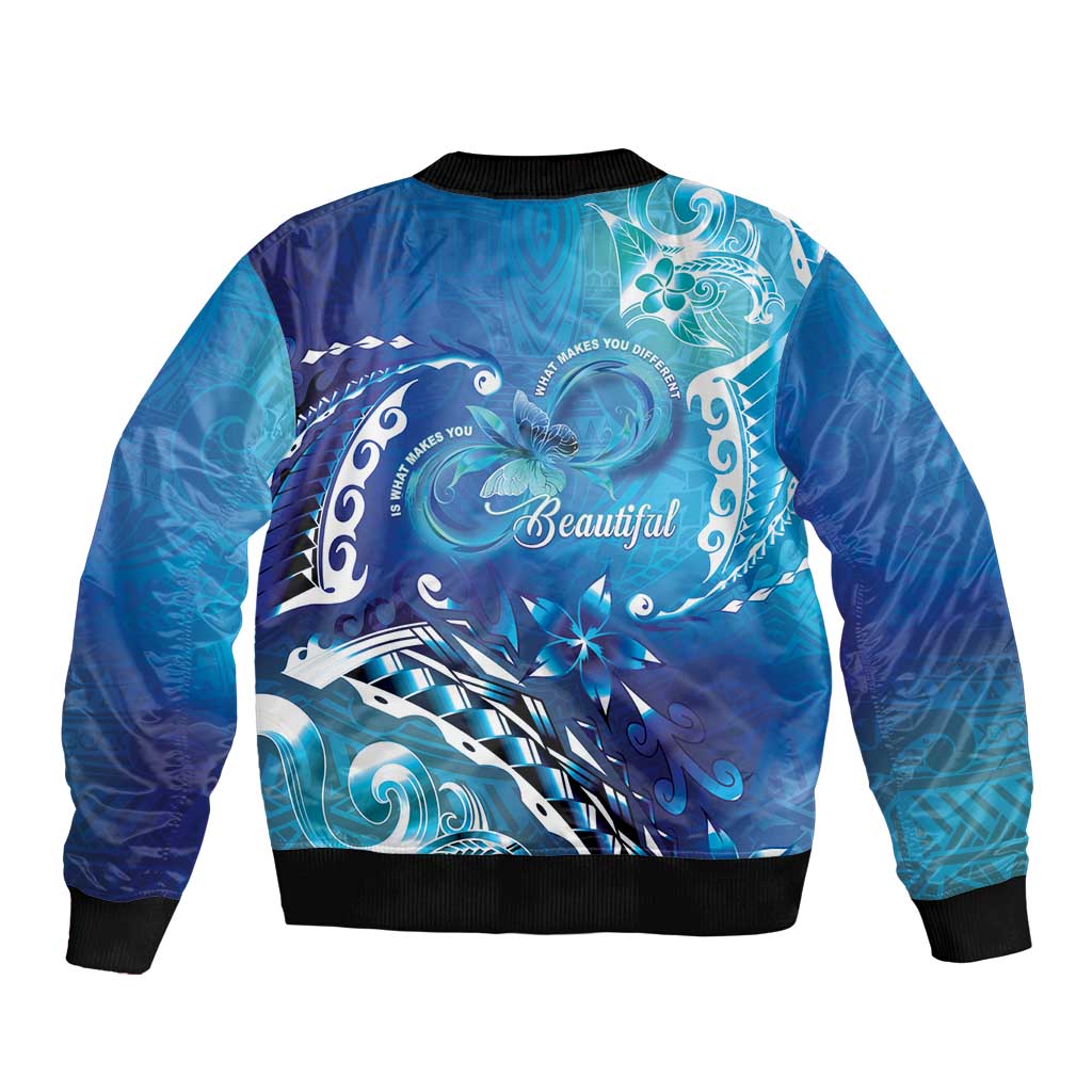 Polynesia Autism Awareness Bomber Jacket Be In Awe Of My 'Tism LT05 - Polynesian Pride