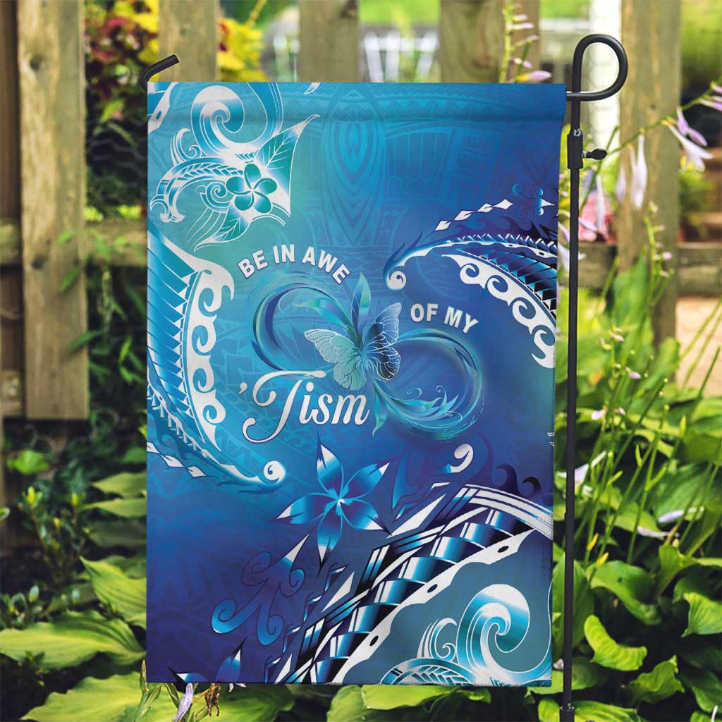 Polynesia Autism Awareness Garden Flag Be In Awe Of My 'Tism LT05 Garden Flag Blue - Polynesian Pride