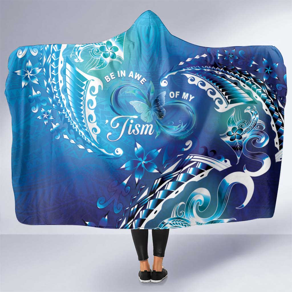 Polynesia Autism Awareness Hooded Blanket Be In Awe Of My 'Tism LT05 One Size Blue - Polynesian Pride