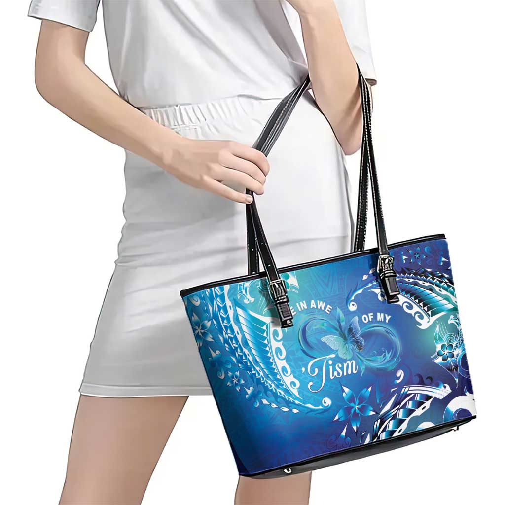 Polynesia Autism Awareness Leather Tote Bag Be In Awe Of My 'Tism LT05 - Polynesian Pride