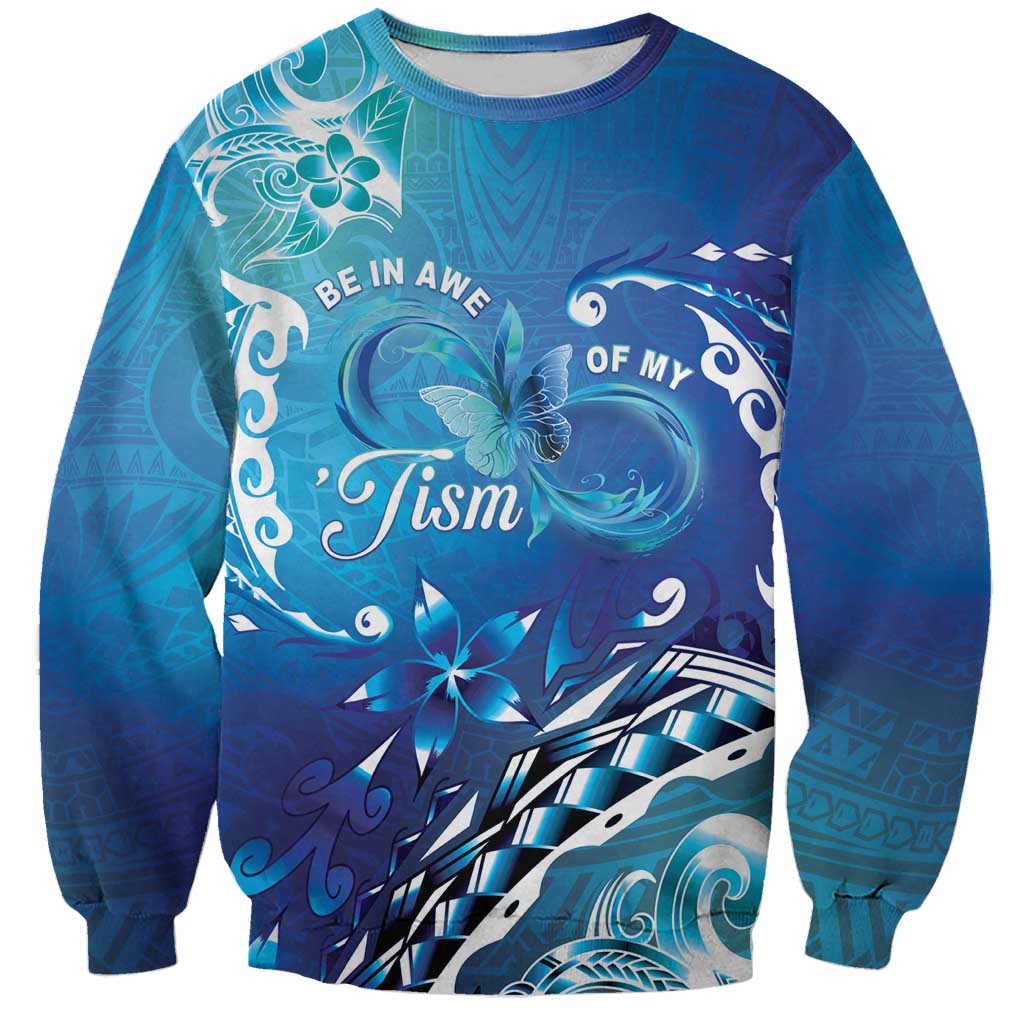 Polynesia Autism Awareness Sweatshirt Be In Awe Of My 'Tism LT05 Unisex Blue - Polynesian Pride