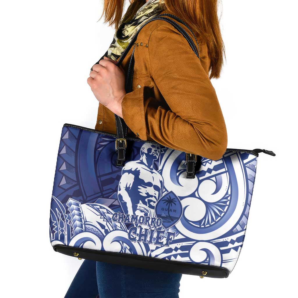 Guam Chief Kepuha Leather Tote Bag Chamorro Pride LT05 Blue - Polynesian Pride