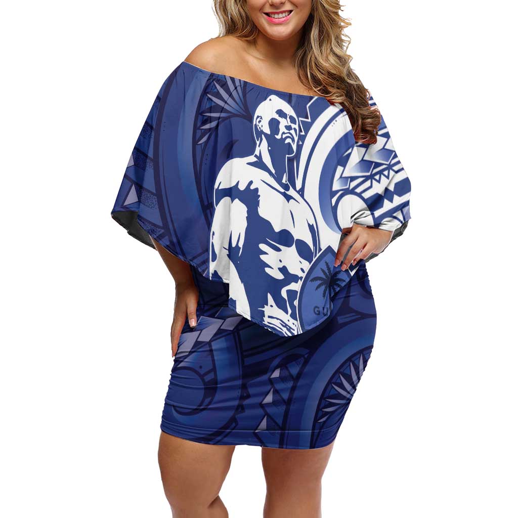 Guam Chief Kepuha Off Shoulder Short Dress Chamorro Pride LT05 Women Blue - Polynesian Pride