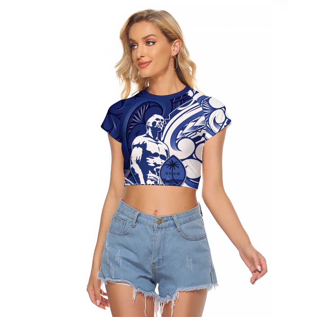 Guam Chief Kepuha Raglan Cropped T Shirt Chamorro Pride LT05 Female Blue - Polynesian Pride