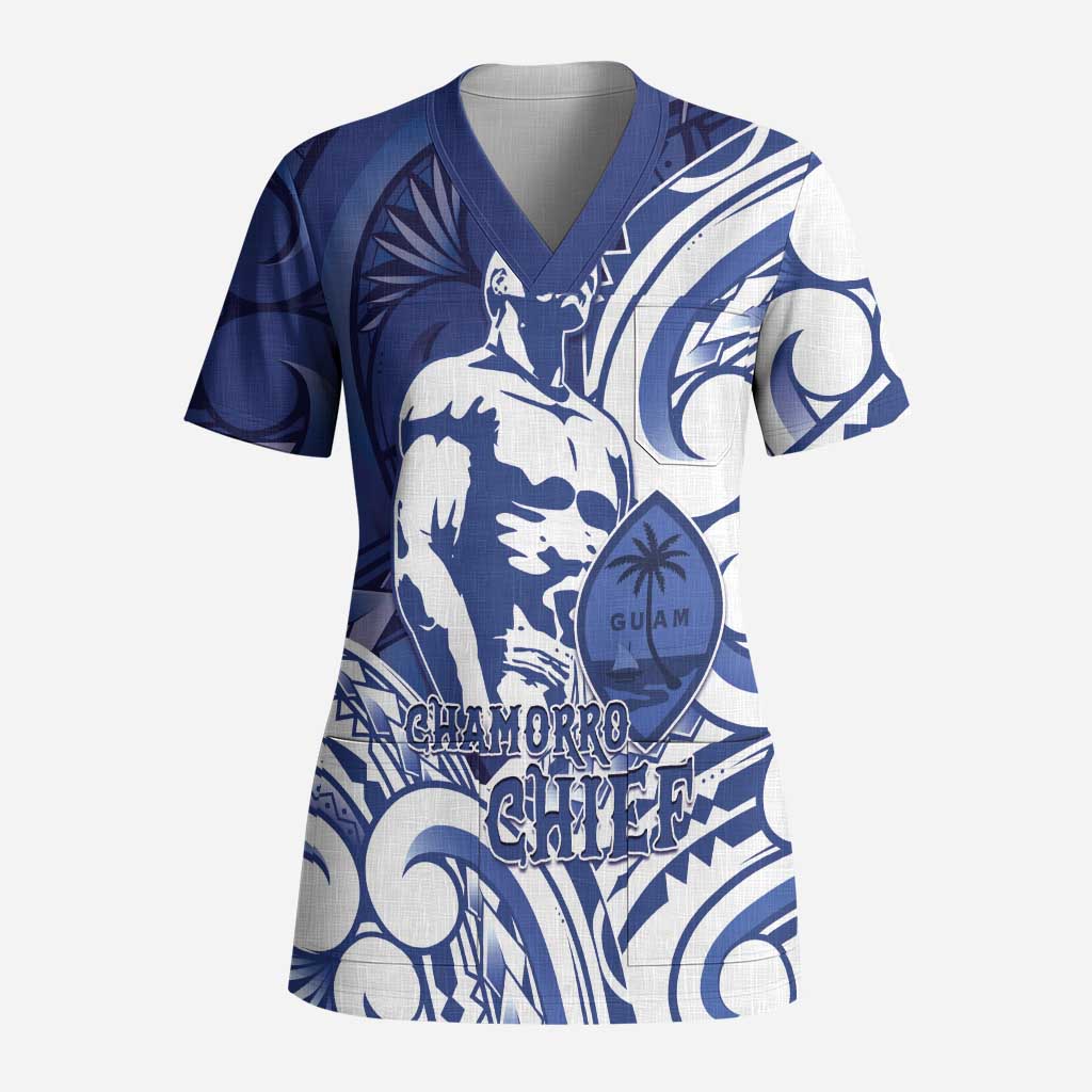 Guam Chief Kepuha Scrub Top Chamorro Pride LT05 Adult Blue - Polynesian Pride