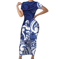Guam Chief Kepuha Short Sleeve Bodycon Dress Chamorro Pride LT05 Long Dress Blue - Polynesian Pride