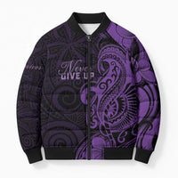 Personalised Lupus Warrior Bomber Puffer Jacket Never Give Up Polynesian Style LT05 Unisex Purple - Polynesian Pride