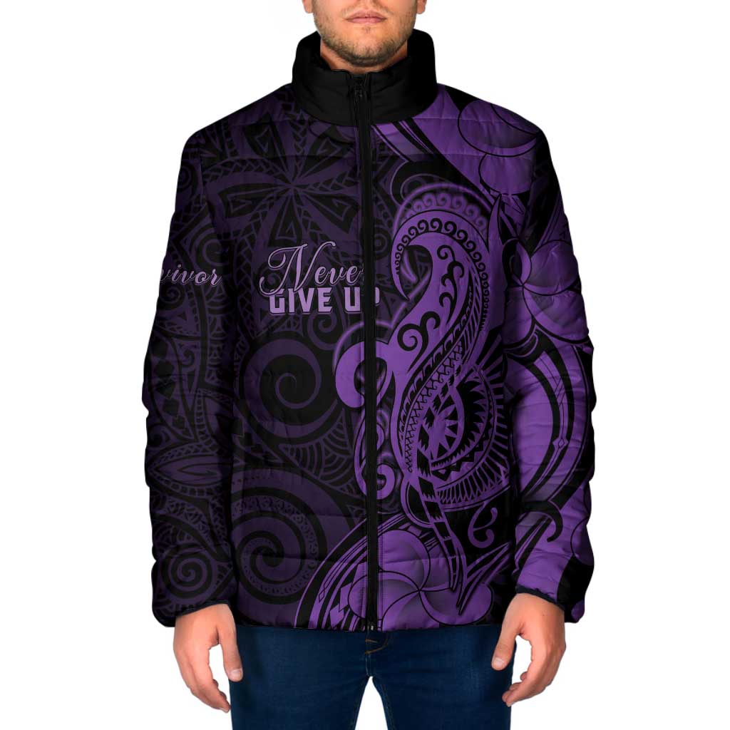 Personalised Lupus Warrior Padded Jacket Never Give Up Polynesian Style LT05 Men Purple - Polynesian Pride