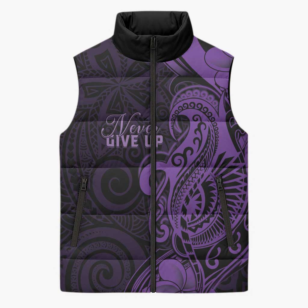 Personalised Lupus Warrior Sleeveless Puffer Jacket Never Give Up Polynesian Style LT05 Unisex Purple - Polynesian Pride