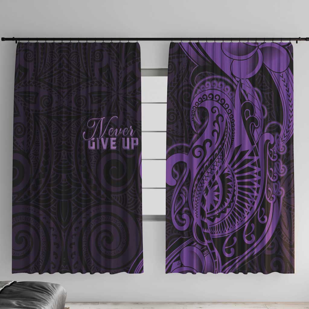 Lupus Warrior Window Curtain Never Give Up Polynesian Style LT05 With Hooks Purple - Polynesian Pride