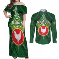 Personalized American Samoa Manu'a Cession Day Couples Matching Off Shoulder Maxi Dress and Long Sleeve Button Shirt With Polynesian Pattern LT05 Green - Polynesian Pride