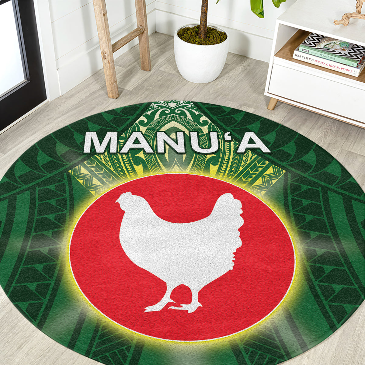 American Samoa Manu'a Cession Day Round Carpet With Polynesian Pattern LT05 Green - Polynesian Pride