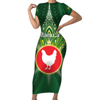 Personalized American Samoa Manu'a Cession Day Short Sleeve Bodycon Dress With Polynesian Pattern LT05 Long Dress Green - Polynesian Pride